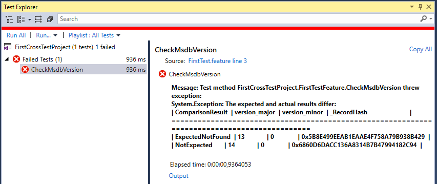 Visual Studio Test Explorer - CheckMsdbVersion Failure